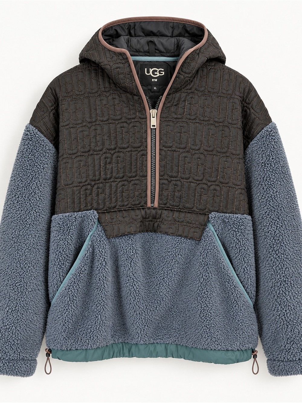 UGG Men Half-Zip Sherpa Jacket in Charcoal & Slate Blue